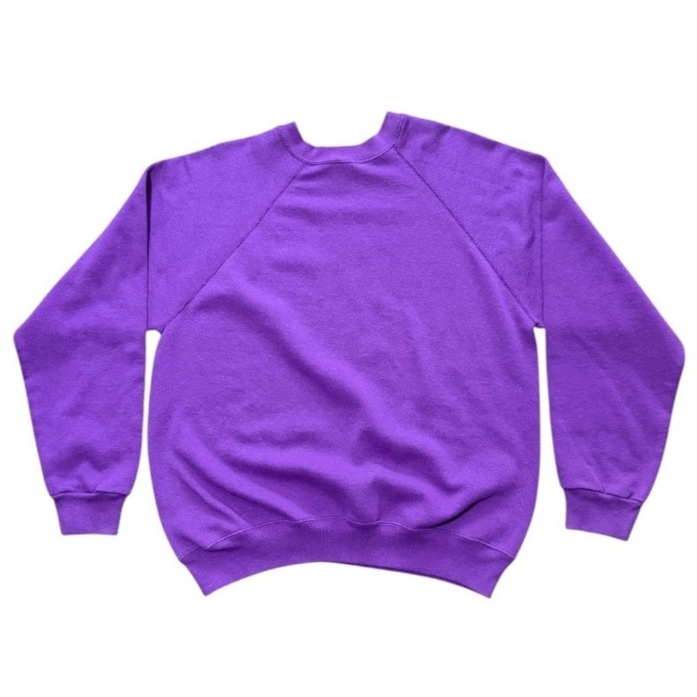 Vintage 80s Tultex Basic Blank Plain Purple Pullover Raglan Crewneck Sweater